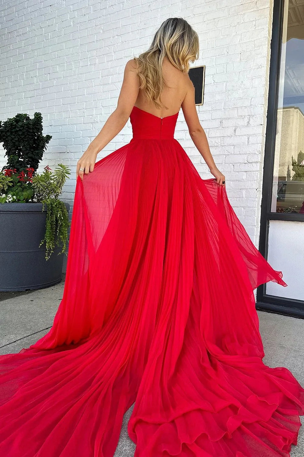 Chiffon A-Line Empire Strapless Party Prom Dress With Slit