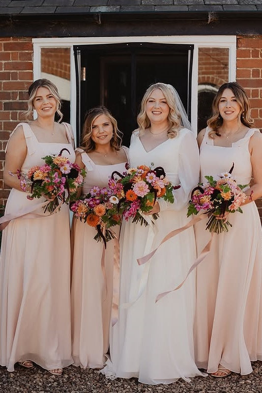 Chiffon A-Line Square Sleeveless Long Bridesmaid Dress