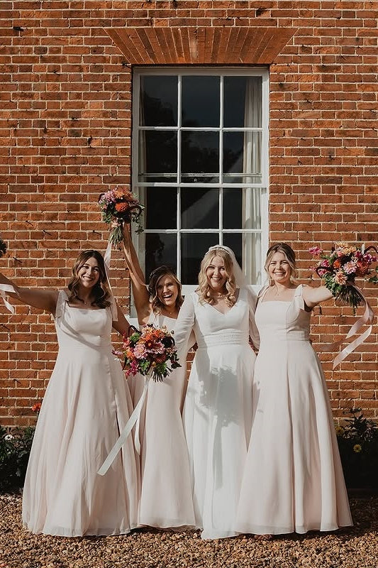 Chiffon A-Line Square Sleeveless Long Bridesmaid Dress