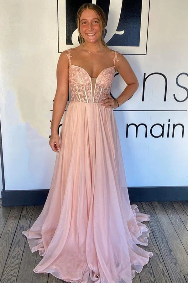 Chiffon A-Line Sweetheart Sleeveless Appliques Prom Dress