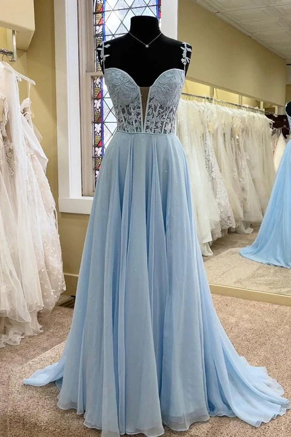 Chiffon A-Line Sweetheart Sleeveless Appliques Prom Dress