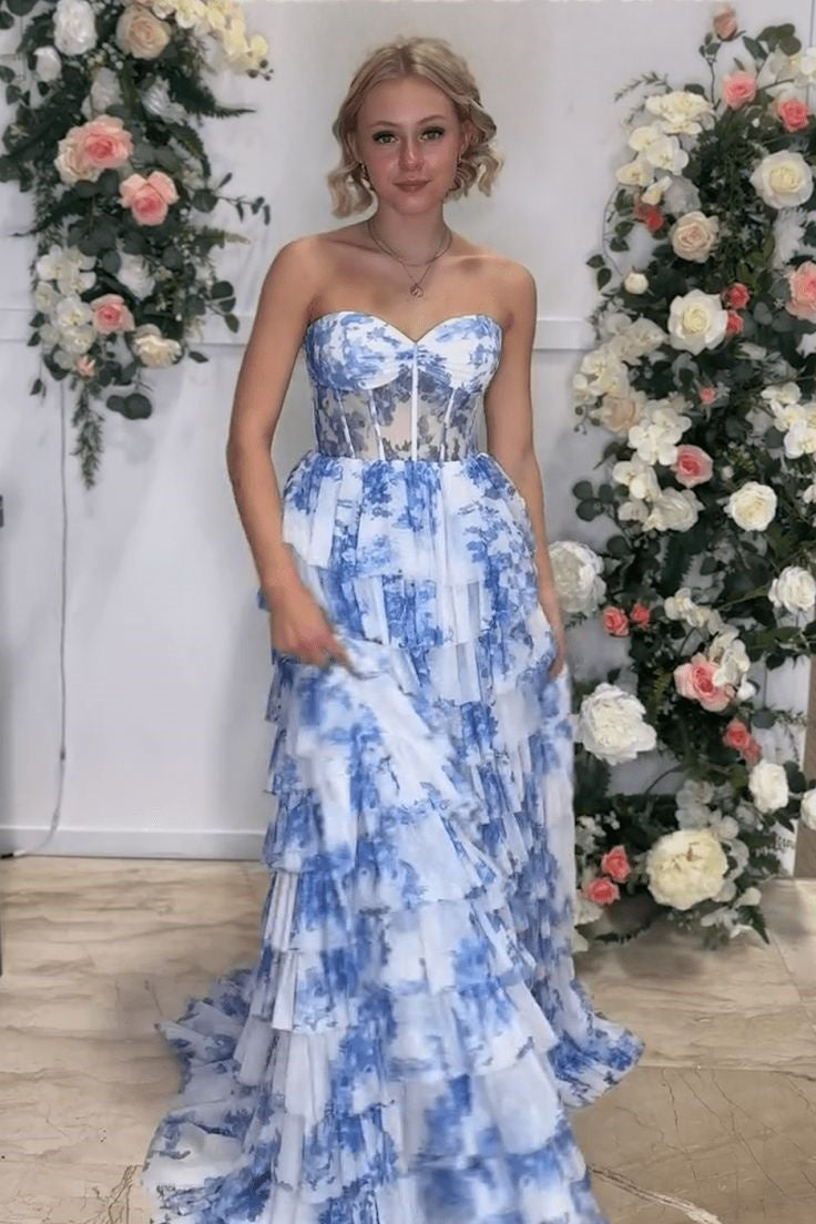 Chiffon A-Line Sweetheart Strapless Appliques Tiered Party Prom Dress Movousdress Chiffon A-Line Sweetheart Strapless Appliques Tiered Party Prom Dress Movousdress
