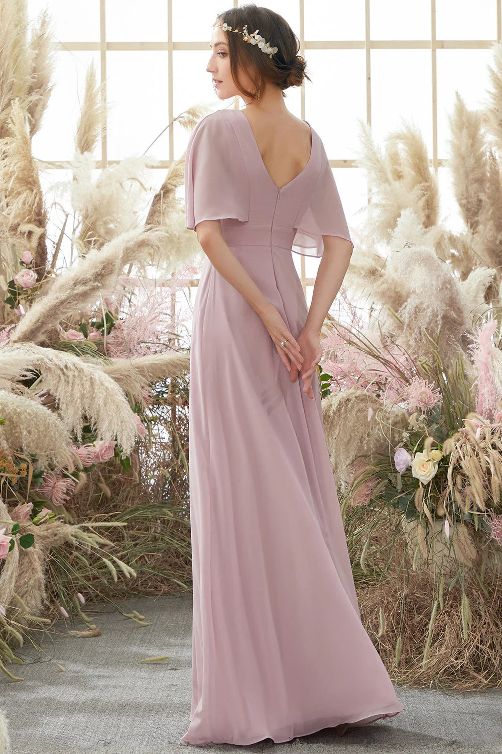 Chiffon A-Line V-Neck Short Sleeveless Bridesmaid Dress
