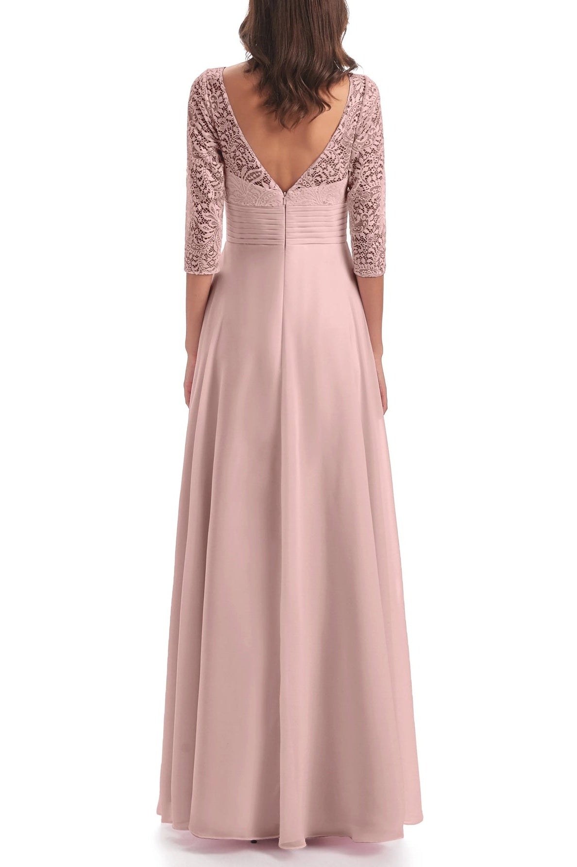 Chiffon Satin A-Line V-Neck Long Sleeves Mother Of Brides Dress