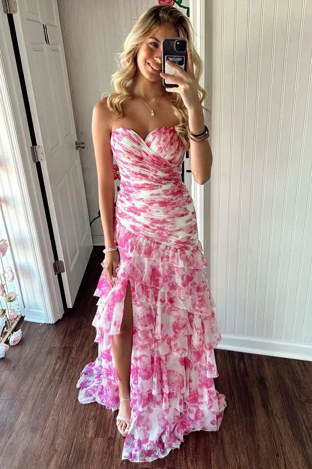 Chiffon Sweetheart Sleeveless Ruched Empire Tierd Party Prom Dress