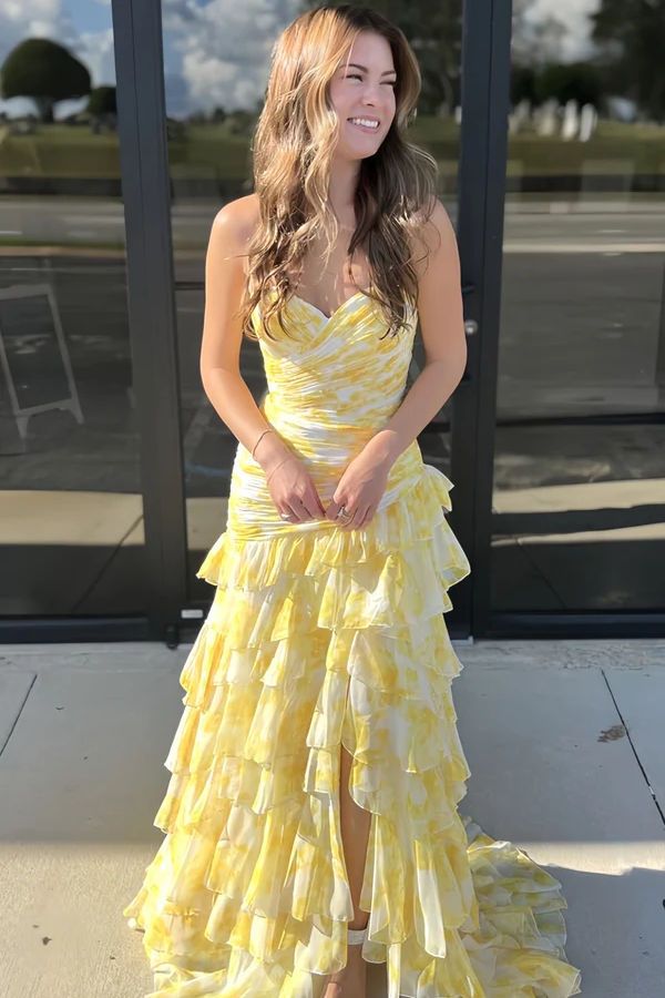 Chiffon Sweetheart Sleeveless Ruched Empire Tierd Party Prom Dress
