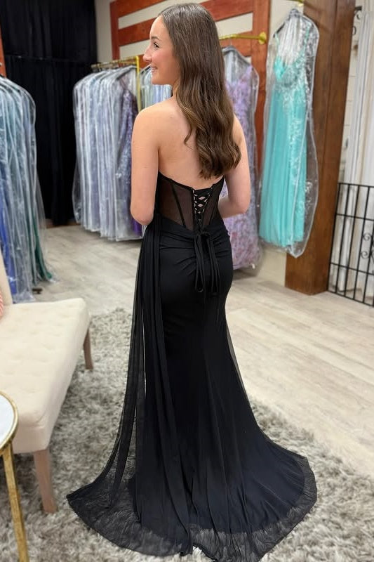 Chiffon Sweetheart Strapless Mermaid Party Prom Dress With Slit