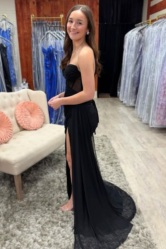 Chiffon Sweetheart Strapless Mermaid Party Prom Dress With Slit