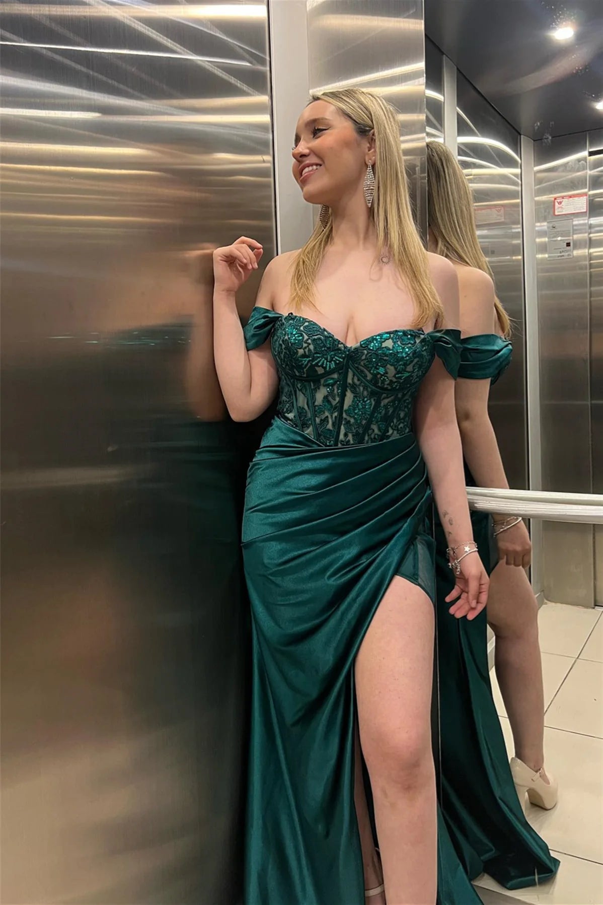 Dark Green Off-Shoulder Appliques Party Prom Dress Movousdress Dark Green Off-Shoulder Appliques Party Prom Dress Movousdress