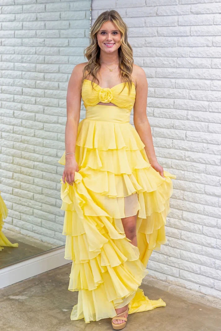 A-Line Empire Sleeveless Tiered Party Prom Dress With Slit