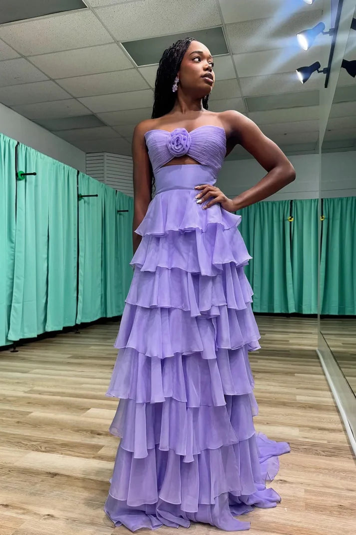 A-Line Empire Sleeveless Tiered Party Prom Dress With Slit