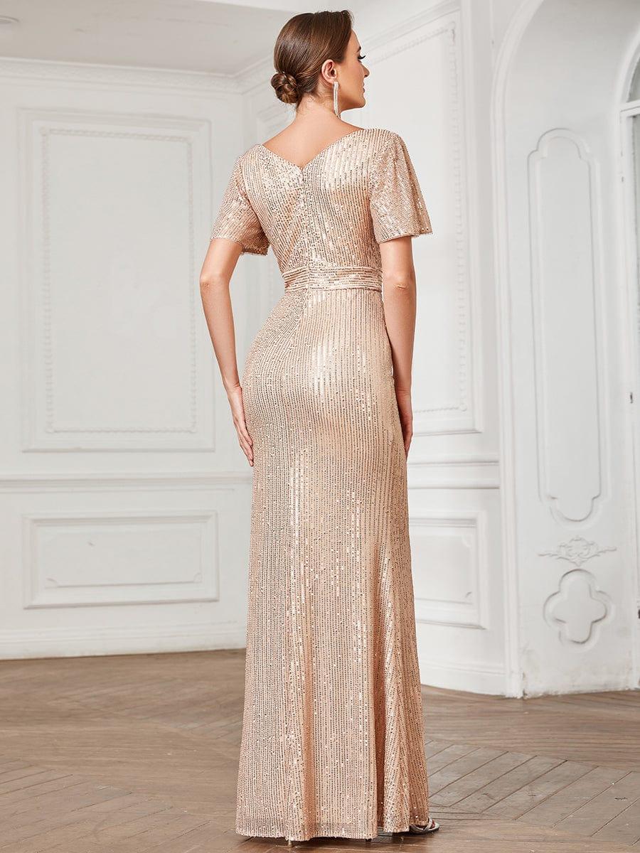 Sparkly Sequins V-Neck Short Sleeves Mermaid Evening Dress
