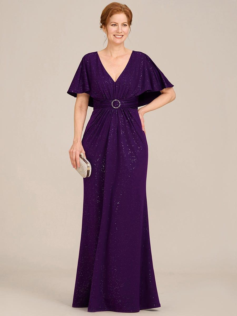 Sparkly V-Neck Empire Mother of the Bride Dress With shawl