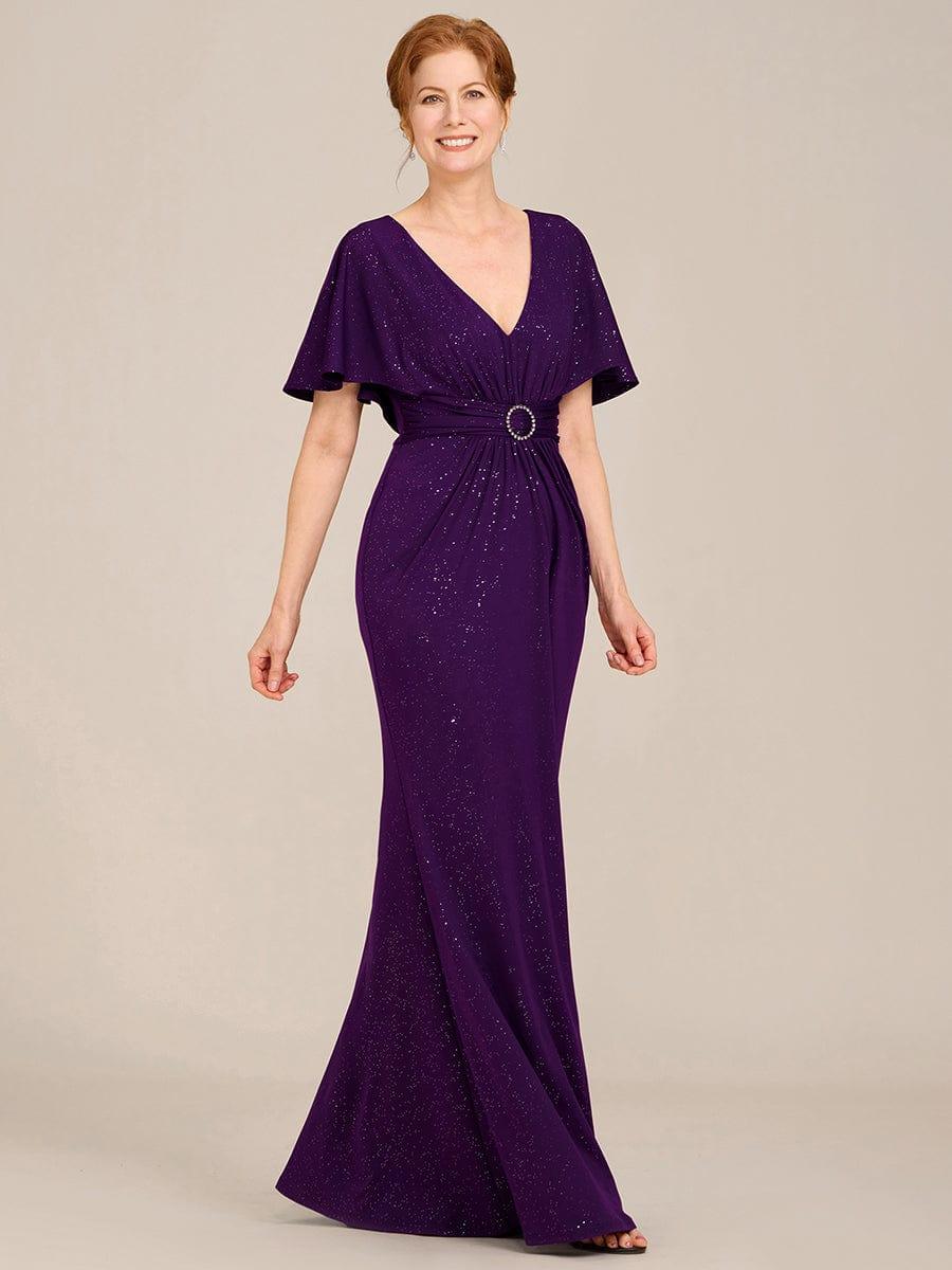 Sparkly V-Neck Empire Mother of the Bride Dress With shawl