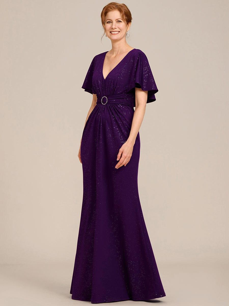 Sparkly V-Neck Empire Mother of the Bride Dress With shawl