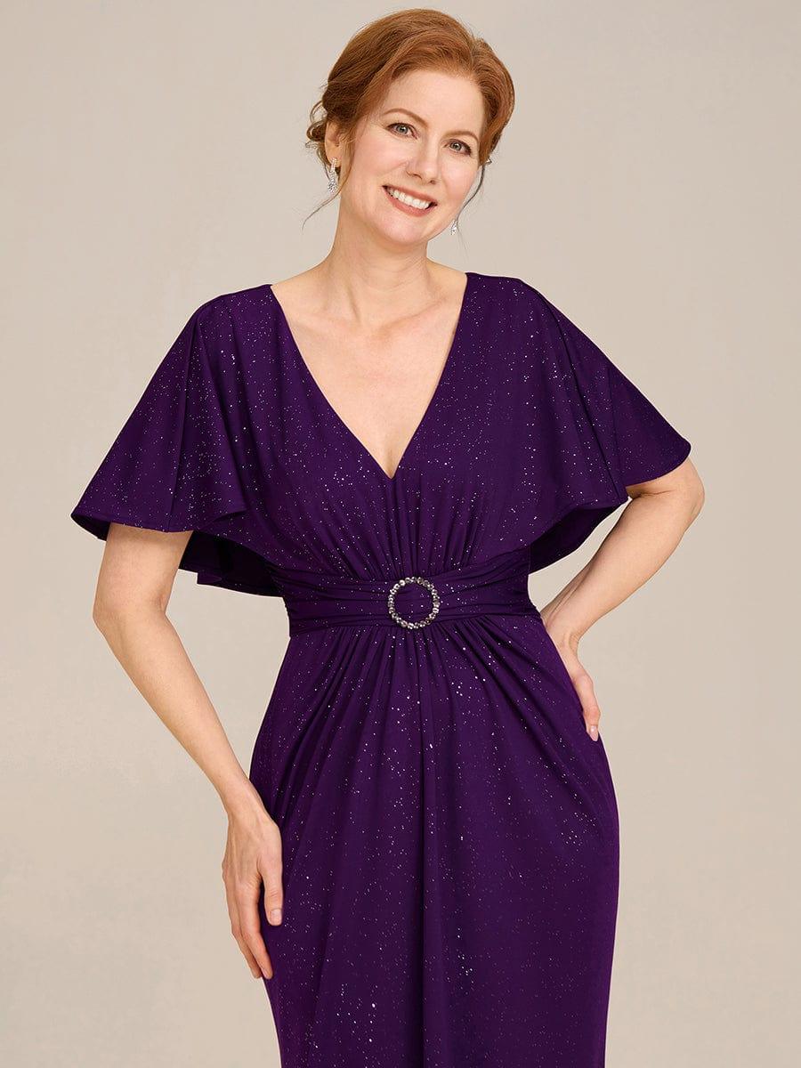 Sparkly V-Neck Empire Mother of the Bride Dress With shawl