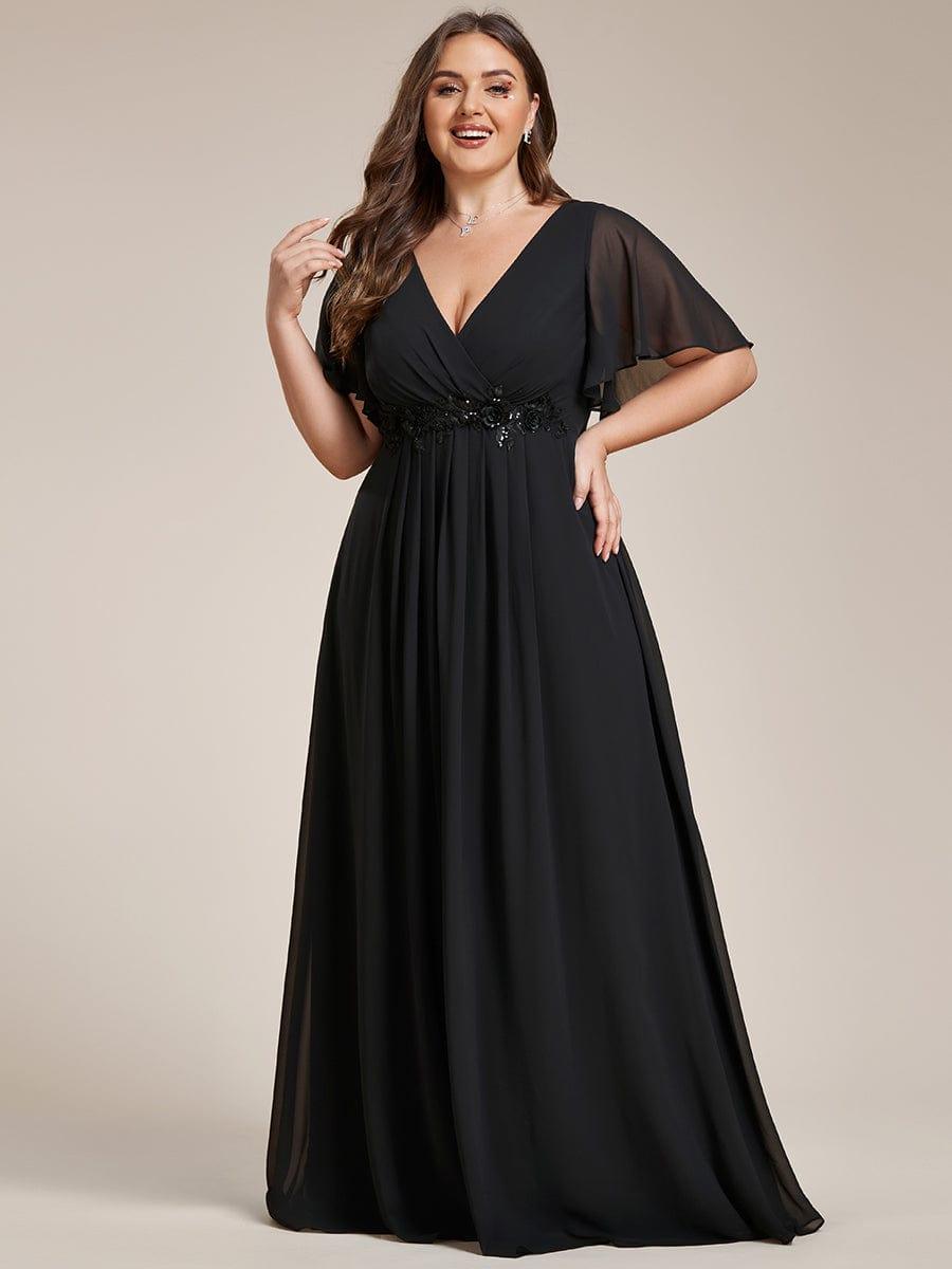 Low V-Neck Appliques Empire A-Line Chiffon Formal Evening Dress
