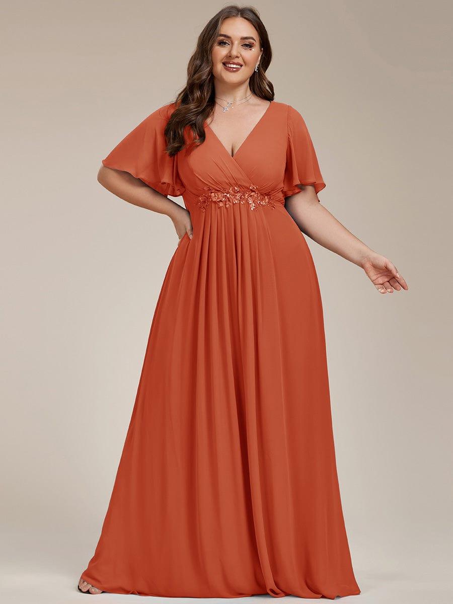 Low V-Neck Appliques Empire A-Line Chiffon Formal Evening Dress