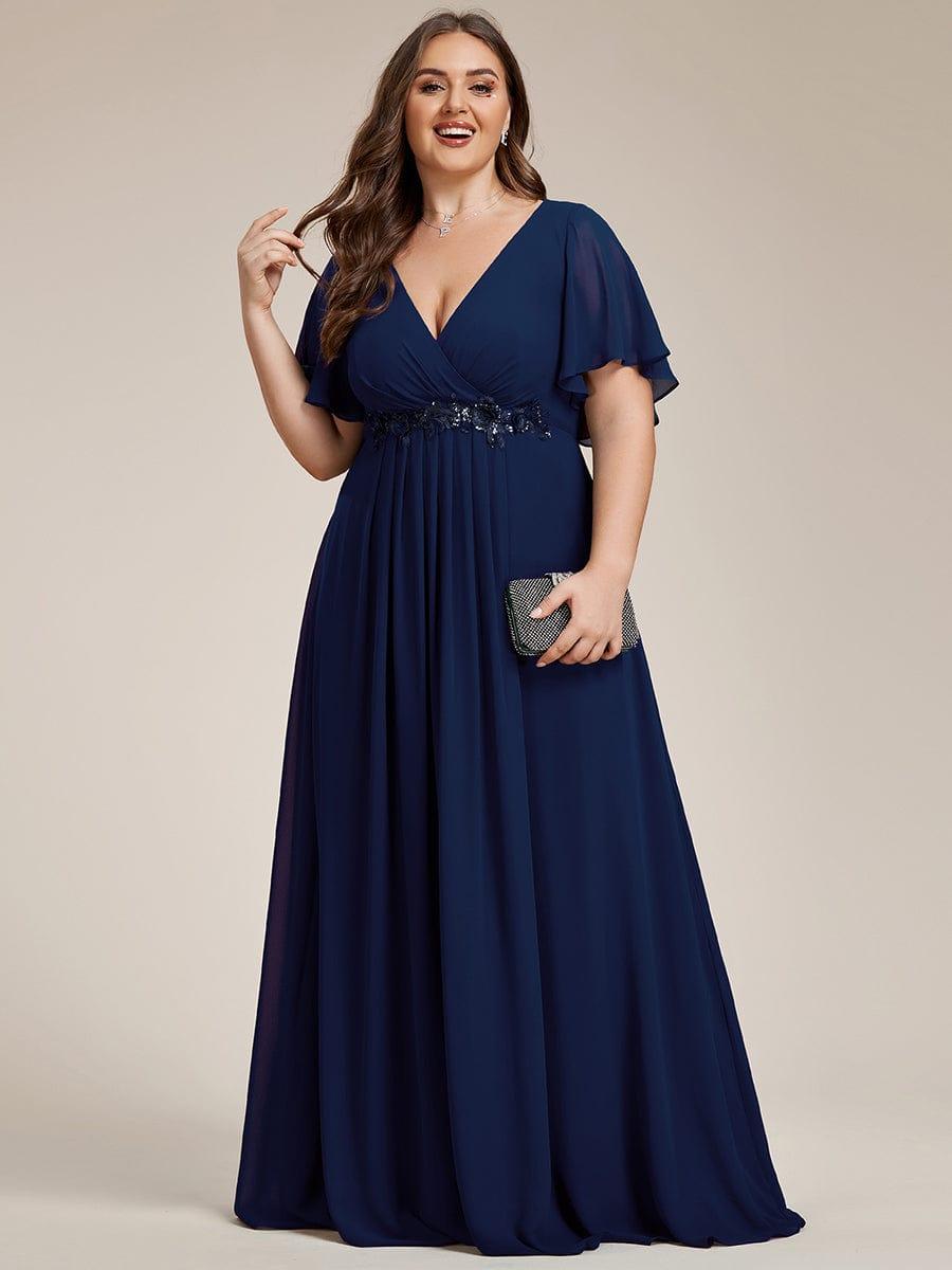 Low V-Neck Appliques Empire A-Line Chiffon Formal Evening Dress