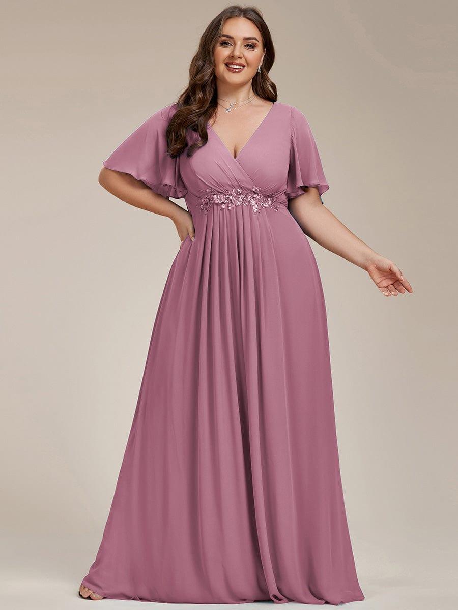 Low V-Neck Appliques Empire A-Line Chiffon Formal Evening Dress