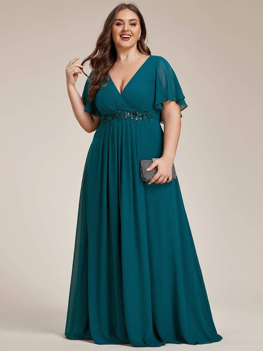 Low V-Neck Appliques Empire A-Line Chiffon Formal Evening Dress