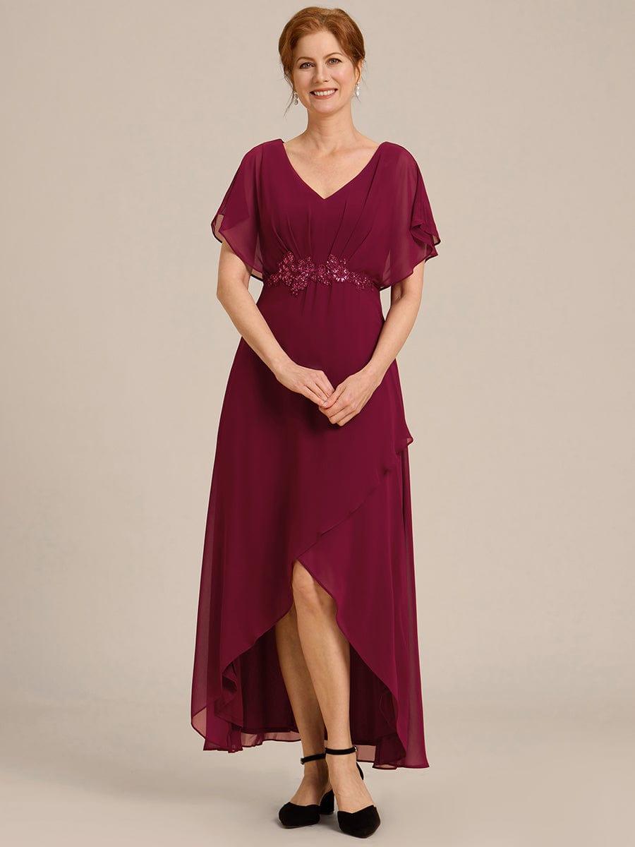 Elegant Chiffon A-Line Short Sleeves Appliques Mother of the Bride Dress
