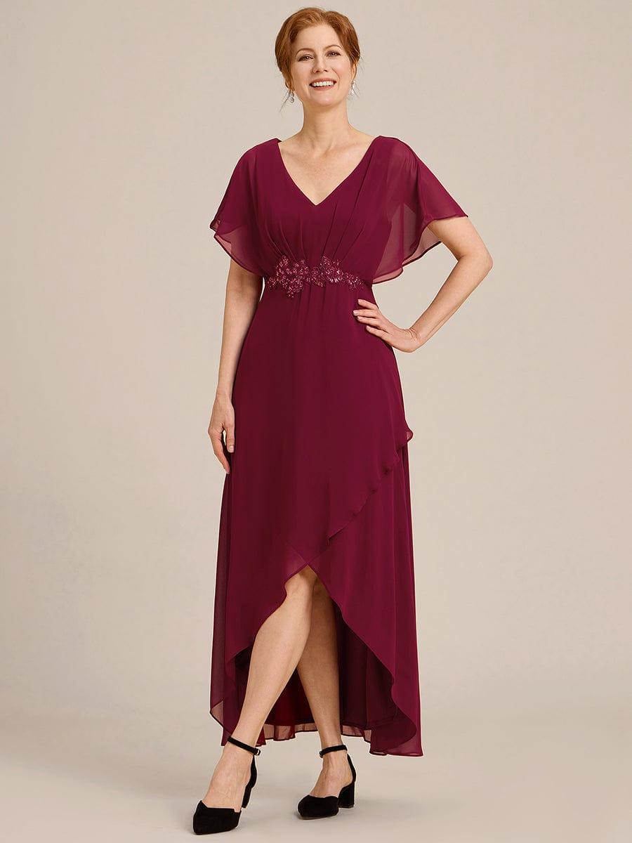 Elegant Chiffon A-Line Short Sleeves Appliques Mother of the Bride Dress