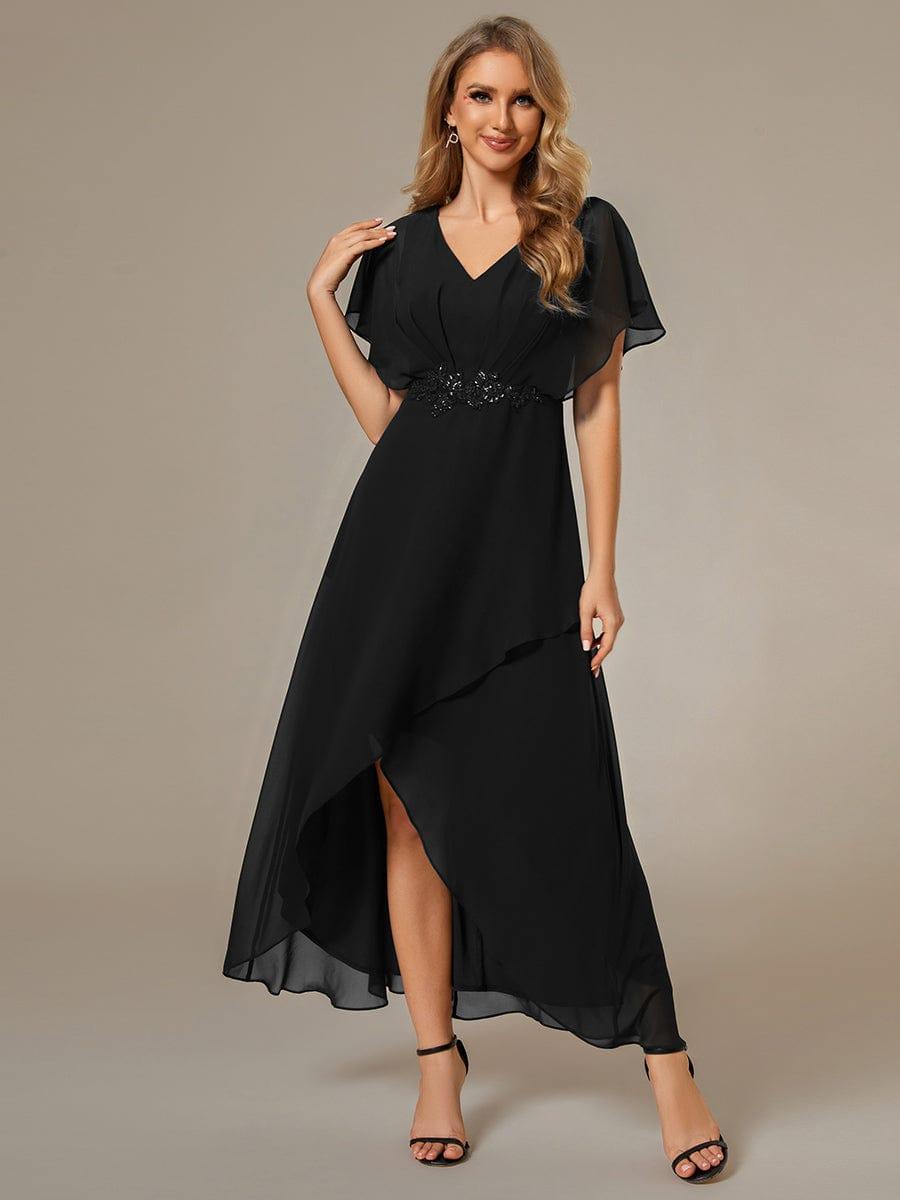 Elegant Chiffon A-Line Short Sleeves Appliques Mother of the Bride Dress