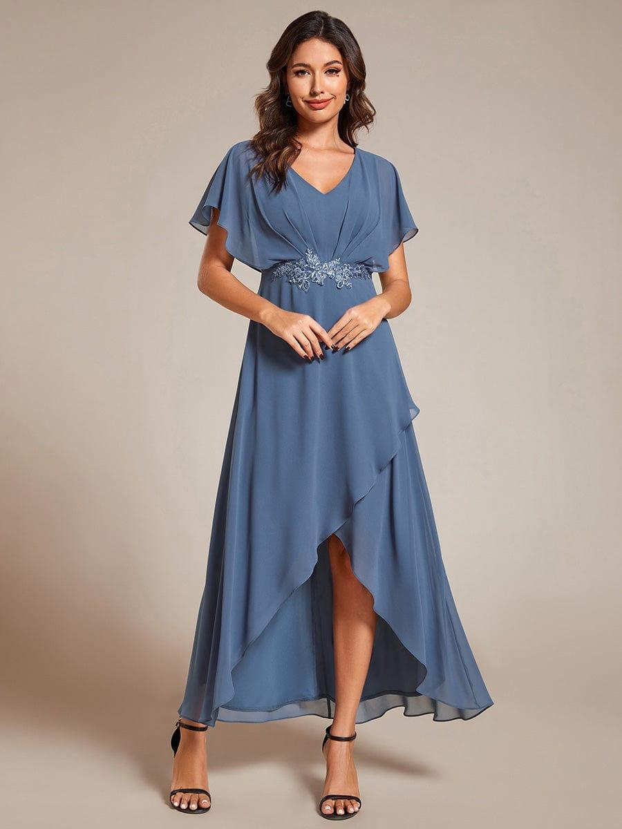 Elegant Chiffon A-Line Short Sleeves Appliques Mother of the Bride Dress