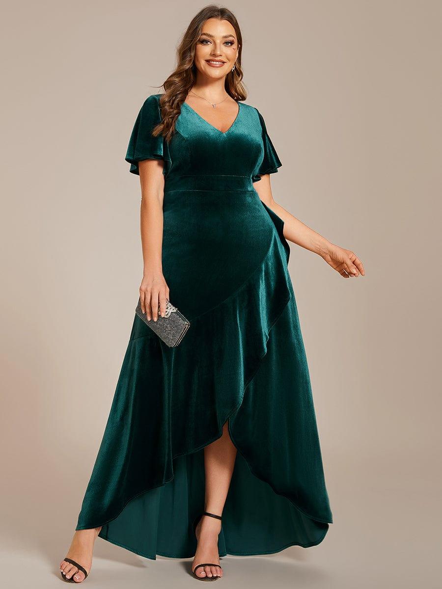 Velvet A-Line V-Neck Backless Bell Sleeves Long Evening Dress
