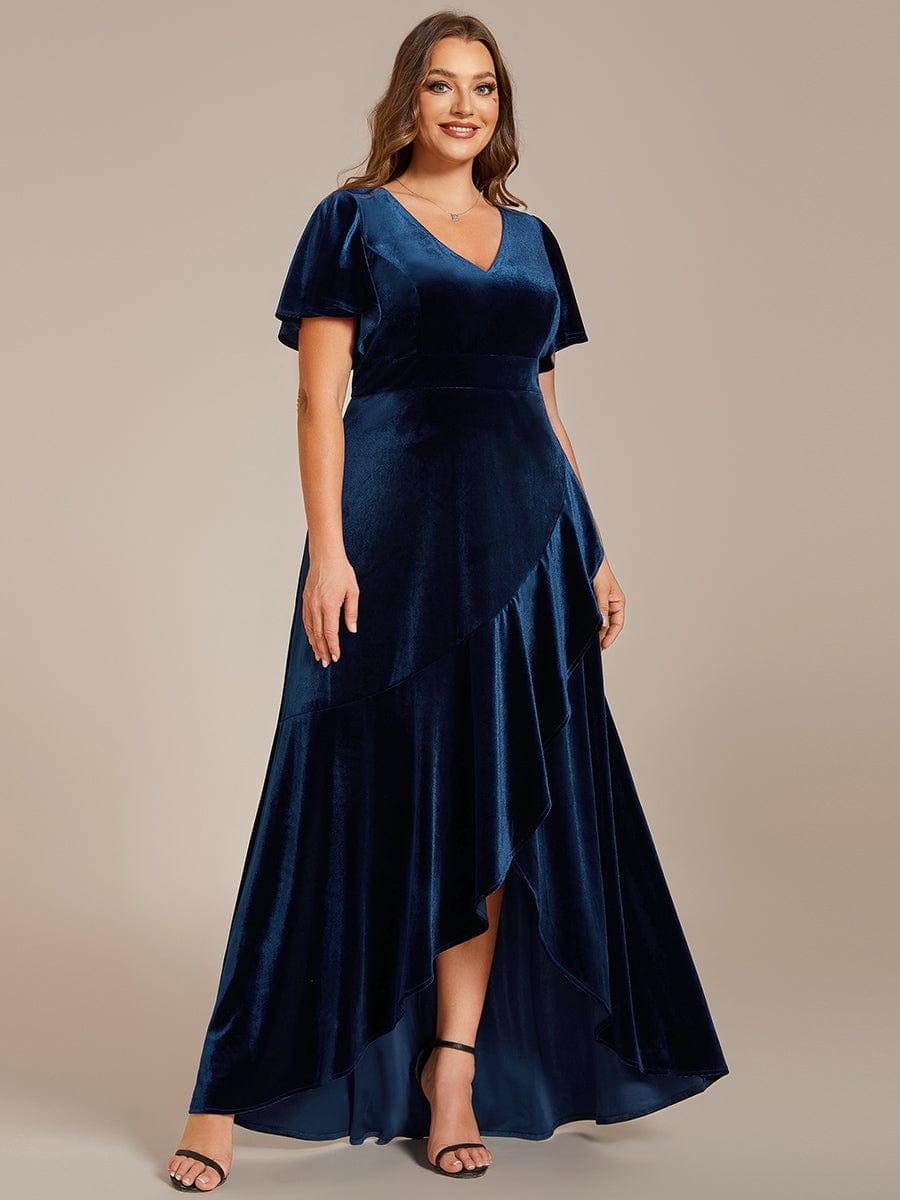 Velvet A-Line V-Neck Backless Bell Sleeves Long Evening Dress