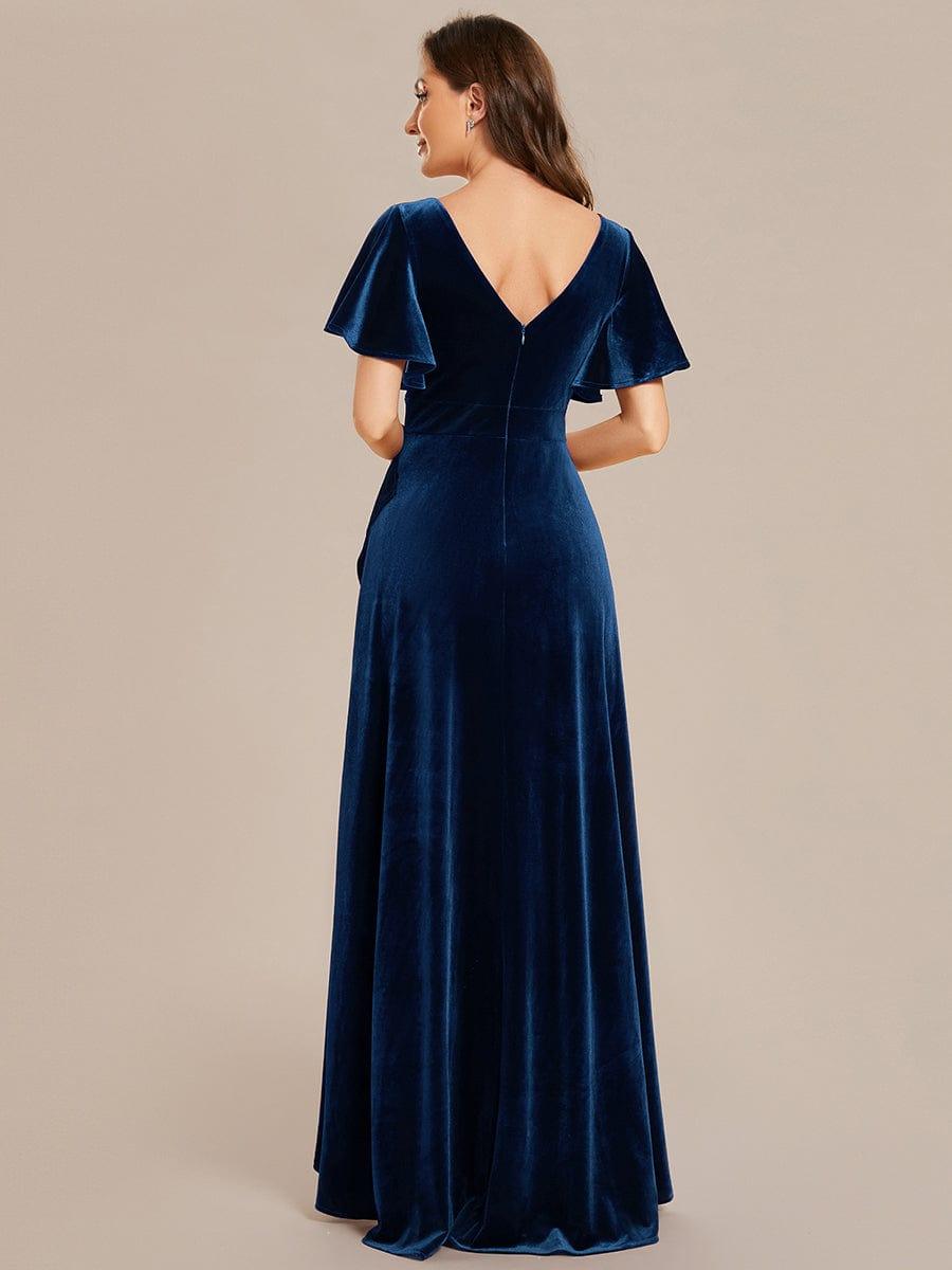 Velvet A-Line V-Neck Backless Bell Sleeves Long Evening Dress