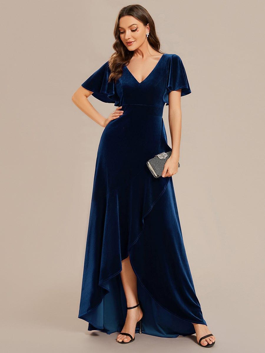 Velvet A-Line V-Neck Backless Bell Sleeves Long Evening Dress