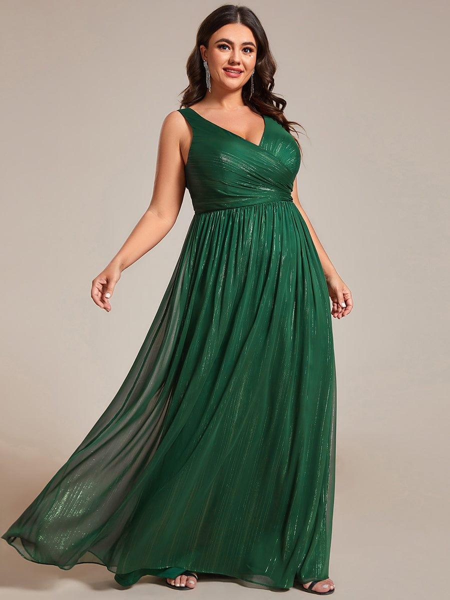 V-Neck Empire Sleeveless Elegant A-Line Sparkly Formal Evening Dress
