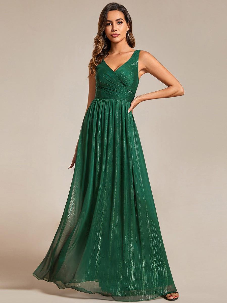 V-Neck Empire Sleeveless Elegant A-Line Sparkly Formal Evening Dress
