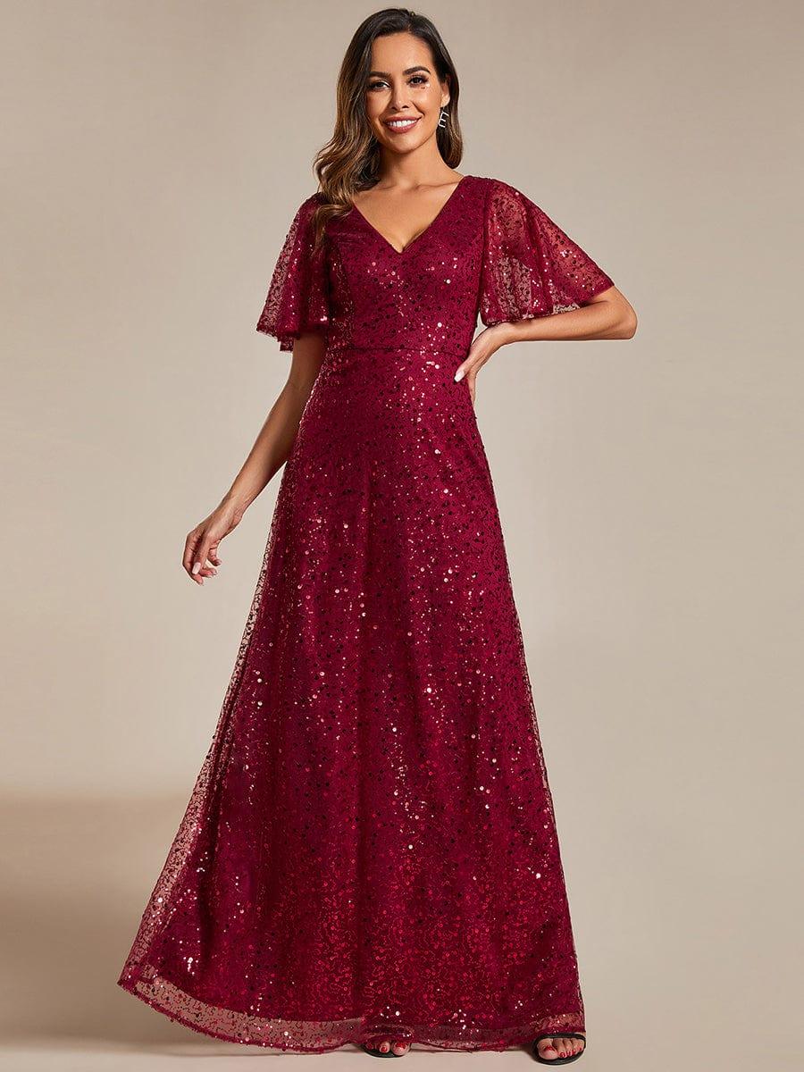 Bell Sleeves Sequins A-Line Empire Formal Evening Dress