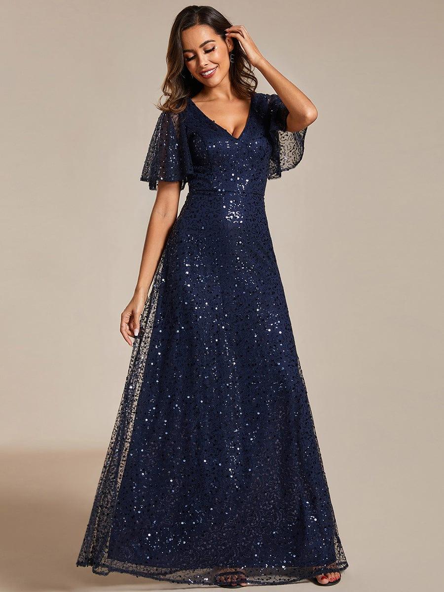 Bell Sleeves Sequins A-Line Empire Formal Evening Dress
