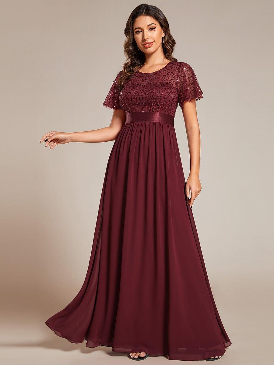 Short Sleeves Round A-Line Two Tone Formal Evening Dress