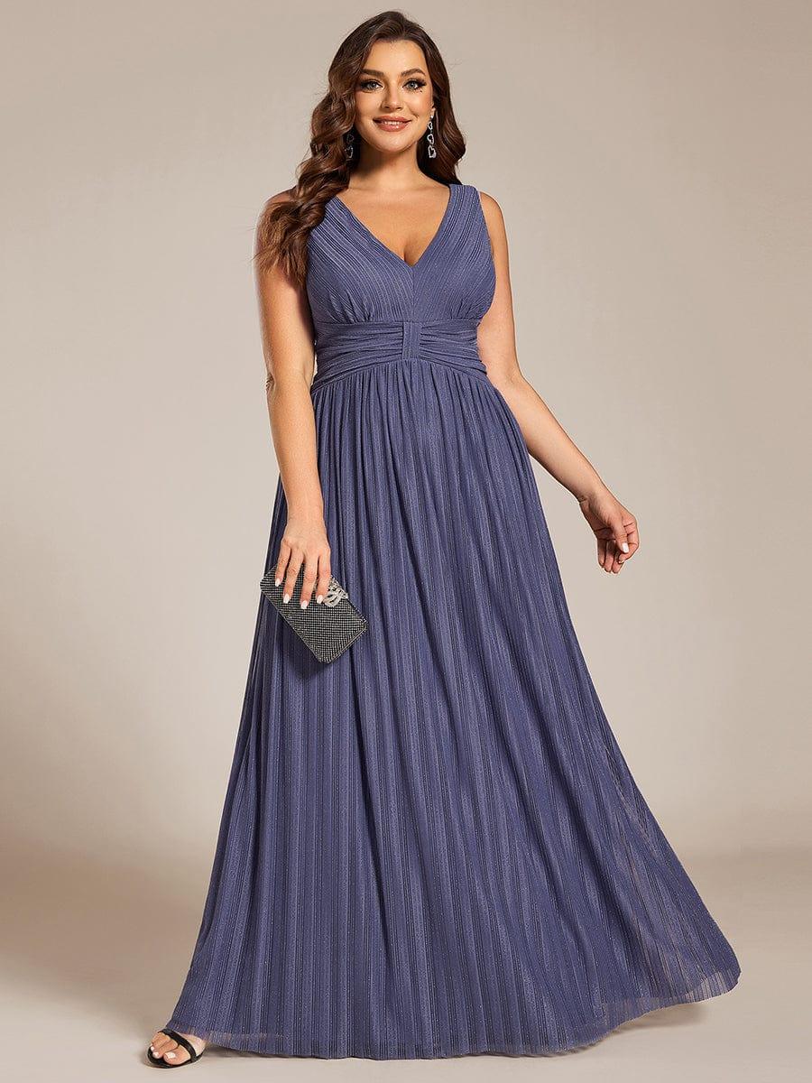 Plus Size A-Line Low V-Neck Sleeveless Sparkly Formal Evening Dress
