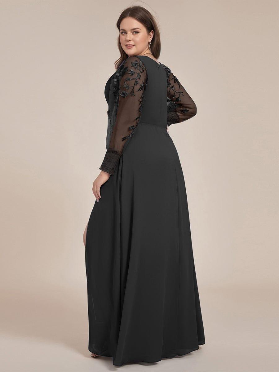 V-Neck Long Sleeves A-Line Chiffon Formal Evening Dress