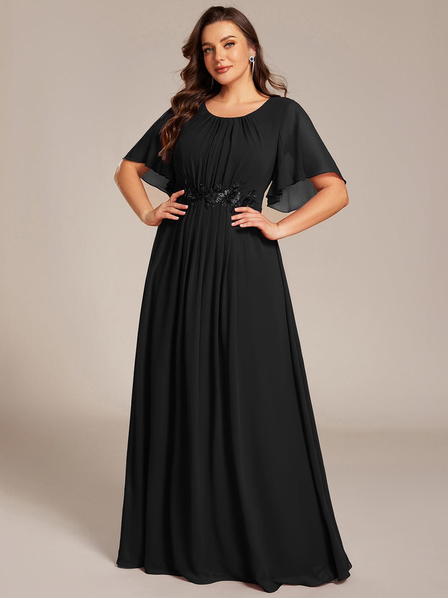 Scoop Short Sleeves Chiffon A-Line Empire Long Maxi Formal Dress