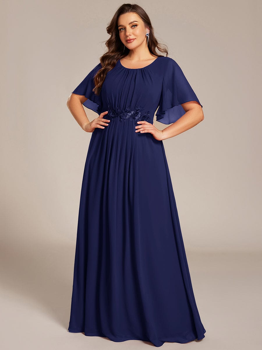 Scoop Short Sleeves Chiffon A-Line Empire Long Maxi Formal Dress