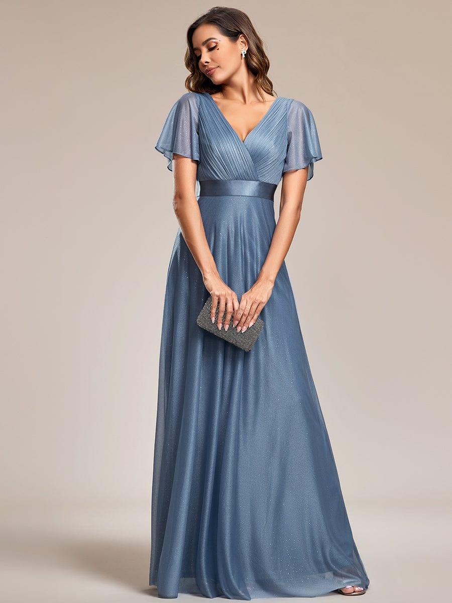 Glitter Chiffon A-Line V-Neck Short Sleeves Bridesmaid Dress