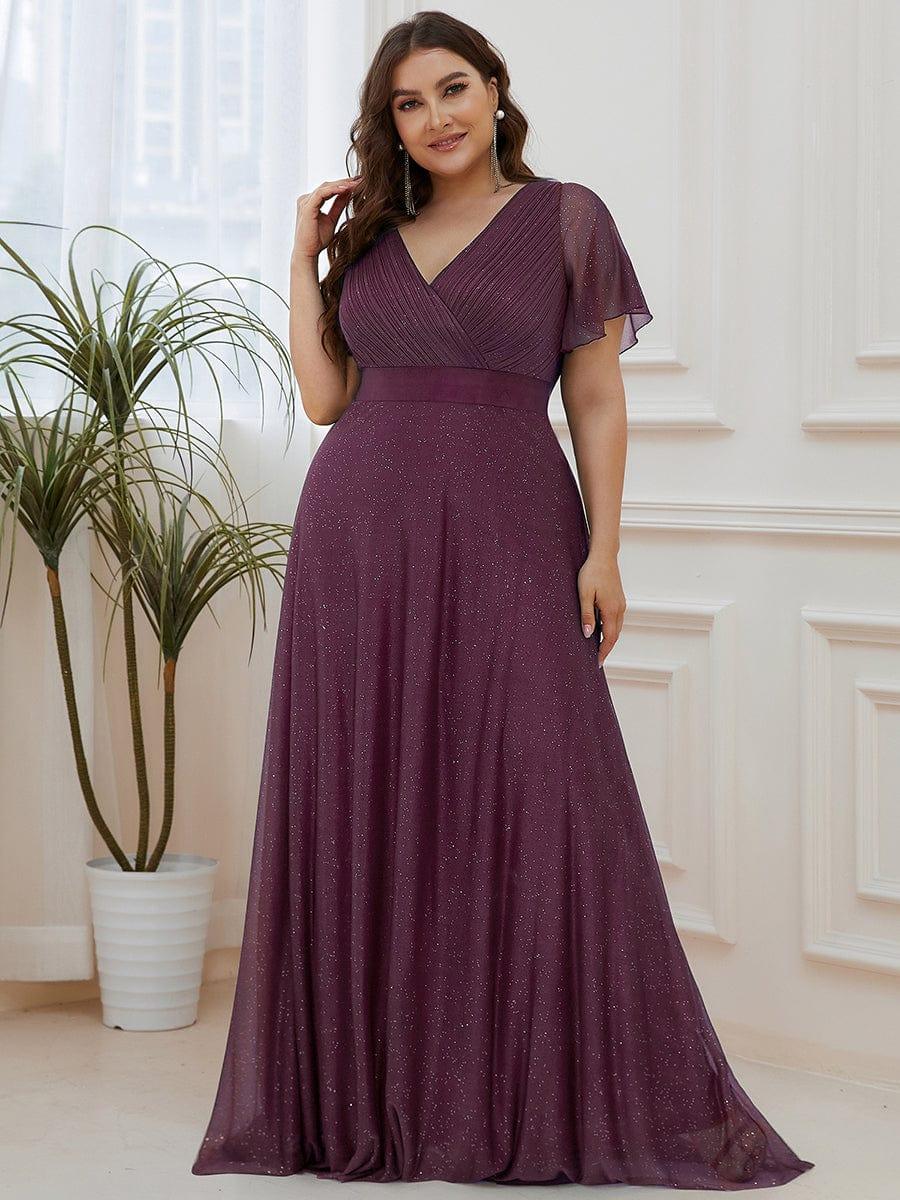 Elegant A-Line V-Neck Bell Sleeves Long Wedding Guest Dress