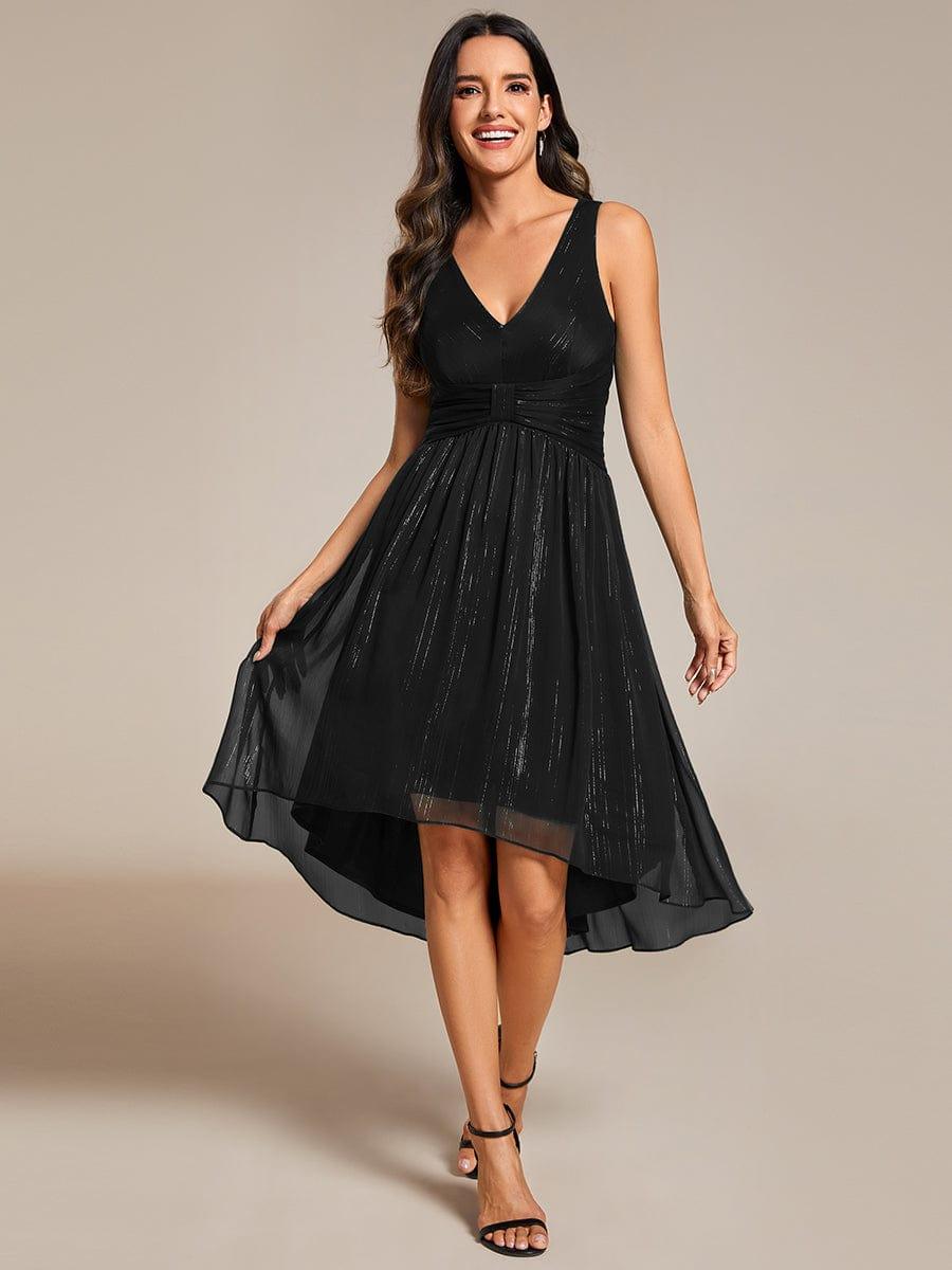 A-Line V-Neck Sleeveless High Low Chic Wedding Guest Dress