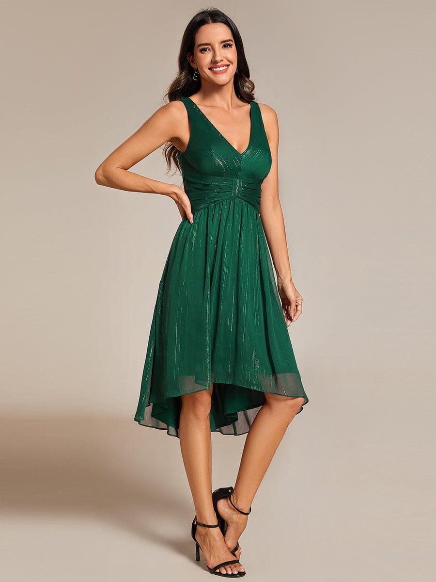 A-Line V-Neck Sleeveless High Low Chic Wedding Guest Dress