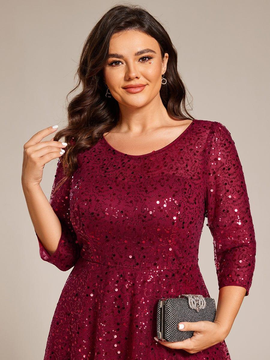 Quarter Sleeves A-Line Empire Sequins Midi Wedding Guest Dress