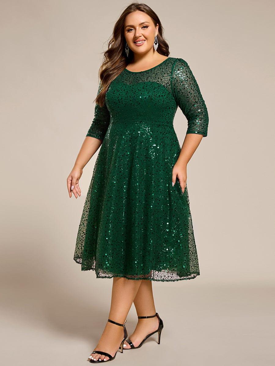 Quarter Sleeves A-Line Empire Sequins Midi Wedding Guest Dress