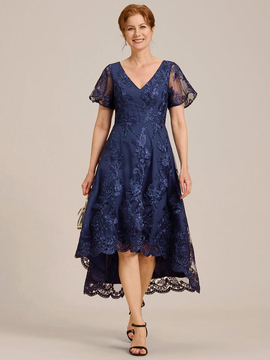 Bell Sleeves A-Line V-Neck Lace High Low Midi Mother of the Bride Dress Info