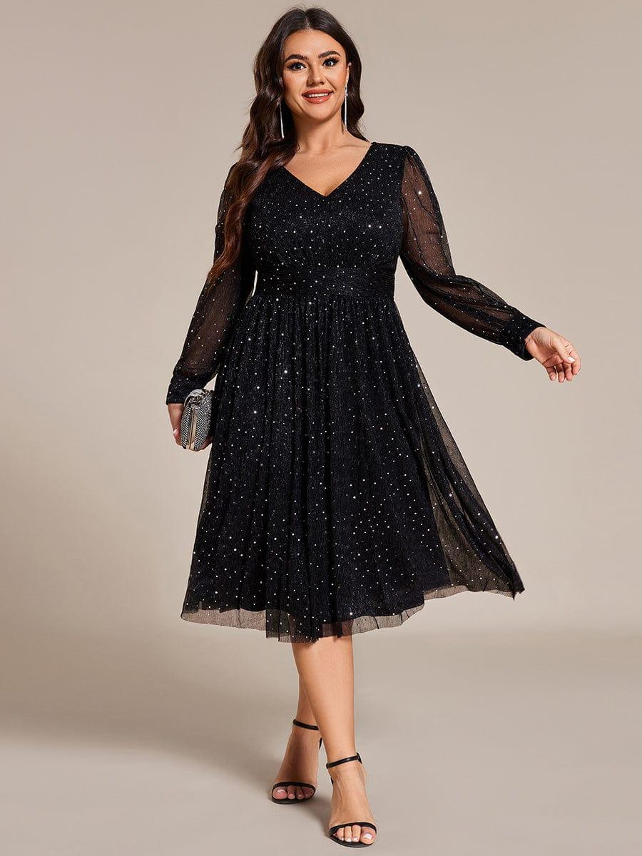 Elegant A-Line Long Sleeves Empire Sparkly Wedding Guest Dress